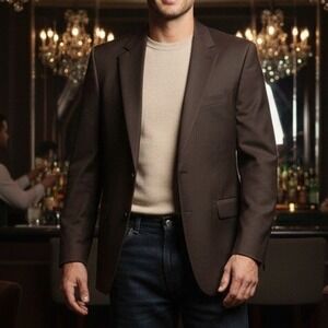 Vintage 90s Jos A Bank 44 XL $598 100% Wool Brown Gordon Suit Jacket Blazer